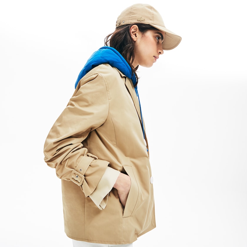 Women's Lacoste Beige / Blue Coats LIVE Contrast Hood 2-in-1 Trench QB1-27162Q8