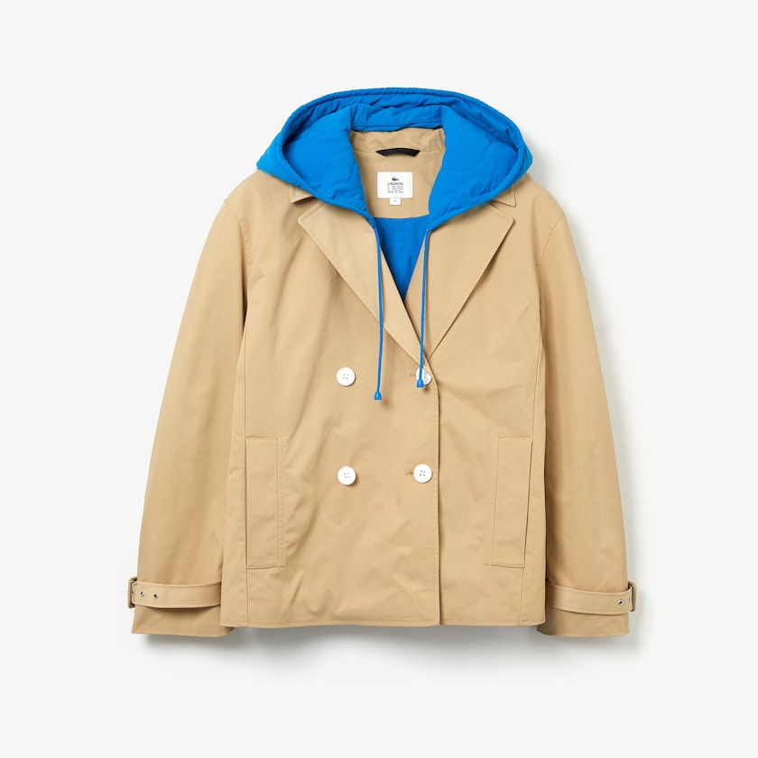 Women's Lacoste Beige / Blue Coats LIVE Contrast Hood 2-in-1 Trench QB1-27162Q8
