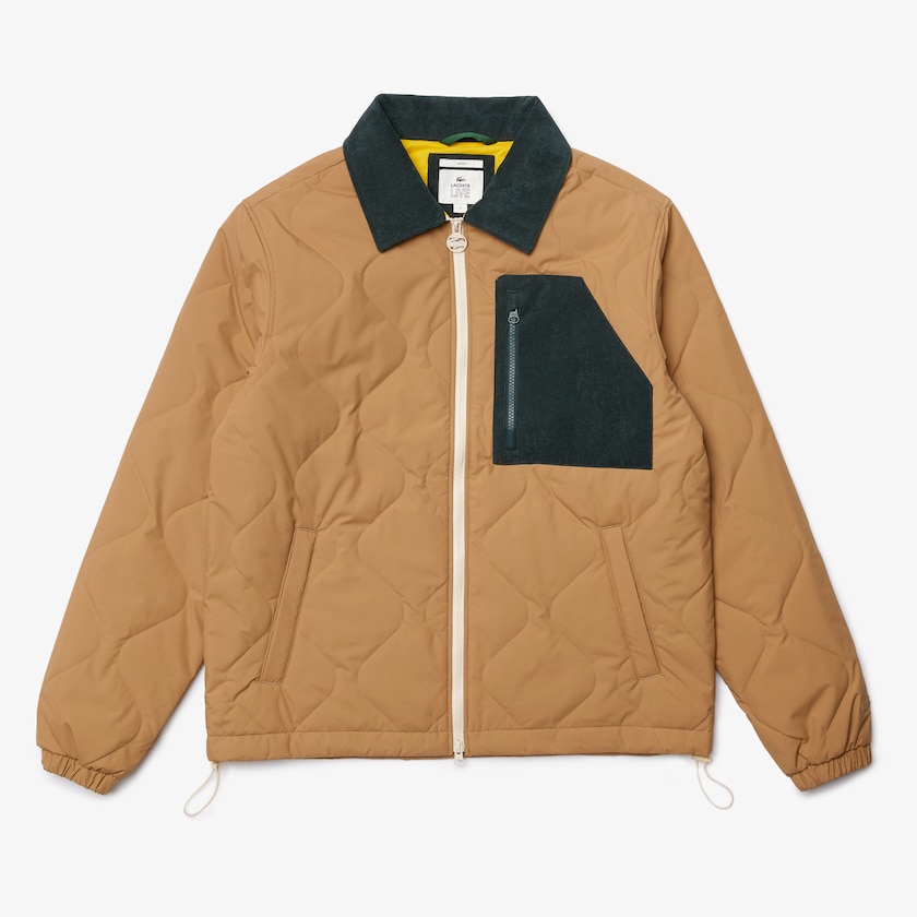Men's Lacoste Beige / Dark Green Jackets LIVE Quilted GX2-10841B1