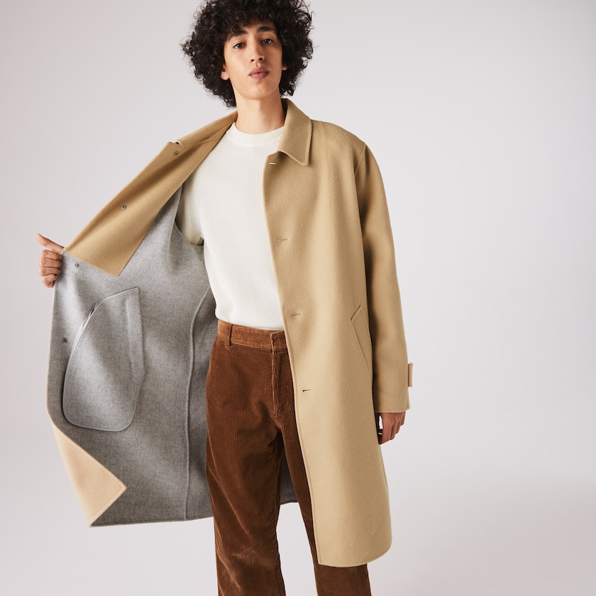 Men's Lacoste Beige / Grey Coats Long Wool Blend Straight Cut GV7-71977M4