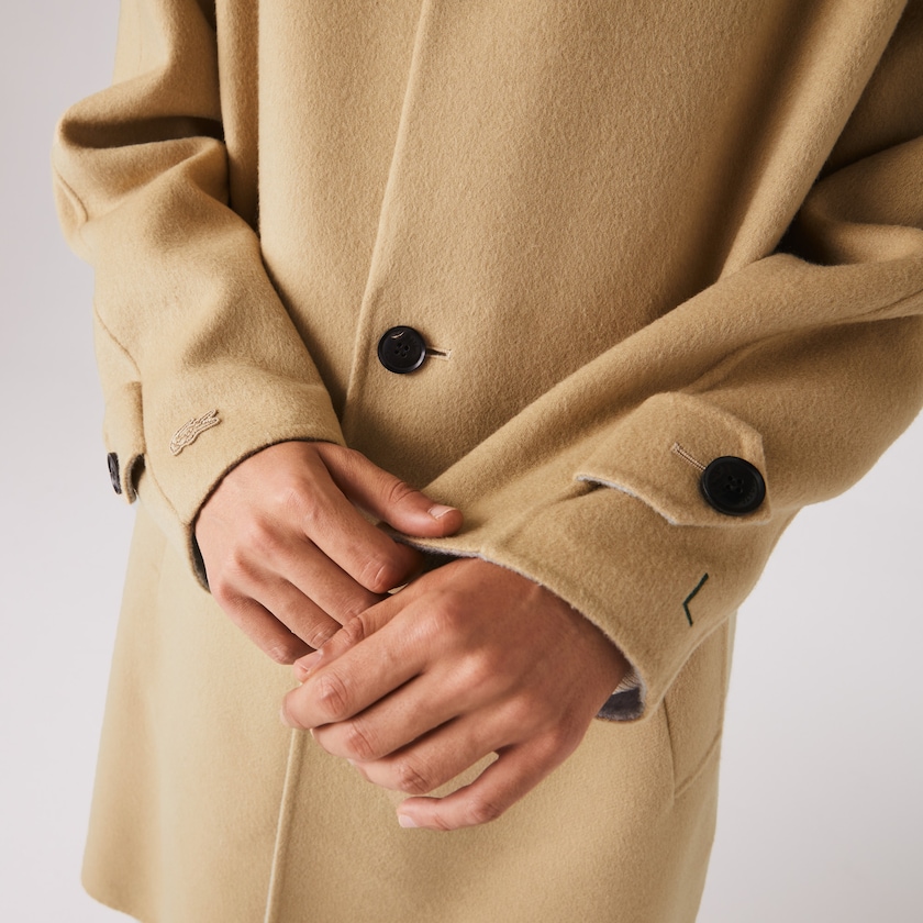 Men's Lacoste Beige / Grey Coats Long Wool Blend Straight Cut GV7-71977M4