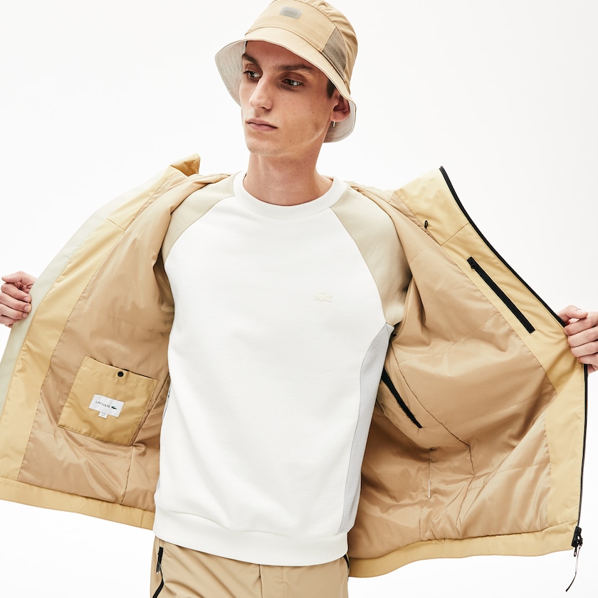 Men's Lacoste Beige / Grey Parka Jackets Motion Lightweight Quilted Short OC4-94699X2