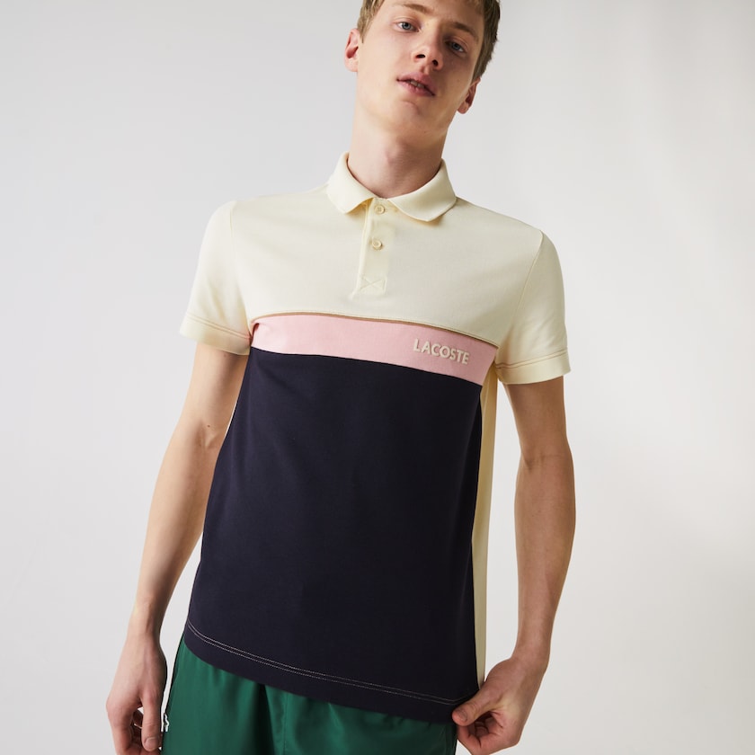 Men's Lacoste Beige / Navy Blue / Pink Shirts Regular Fit Colorblock Cotton Piqué Polo DI3-79617X6
