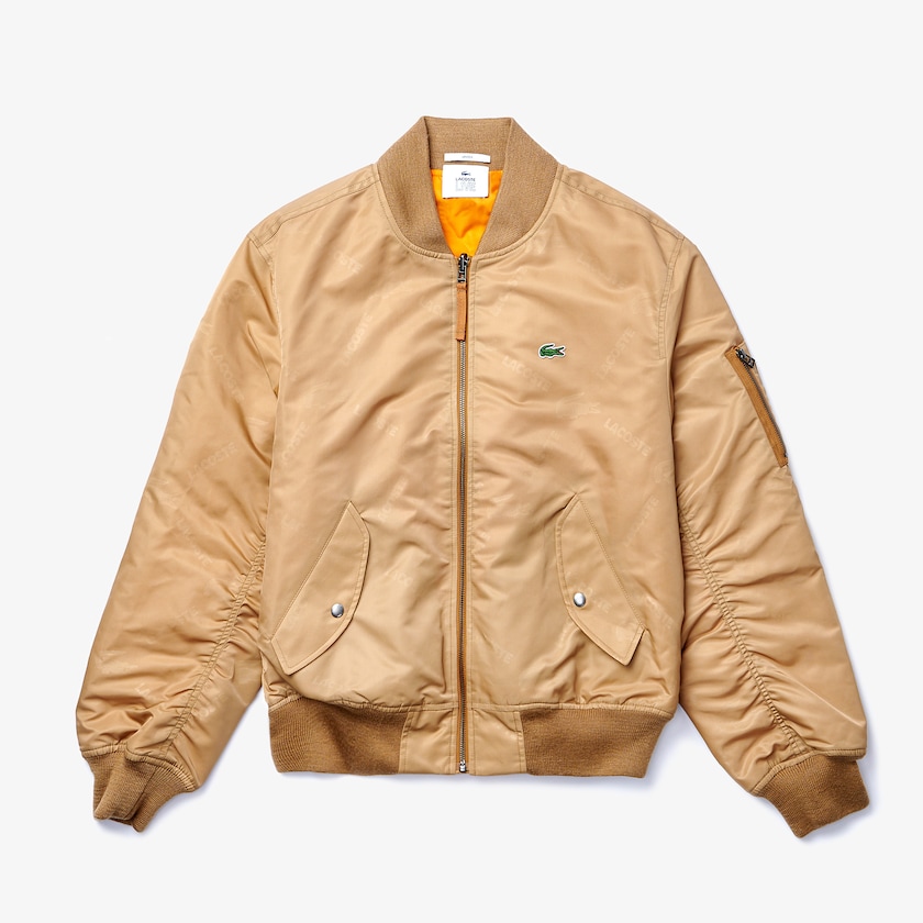 Women's Lacoste Beige / Orange Jackets LIVE Reversible Monogram Patterned Bomber VM2-06210J9