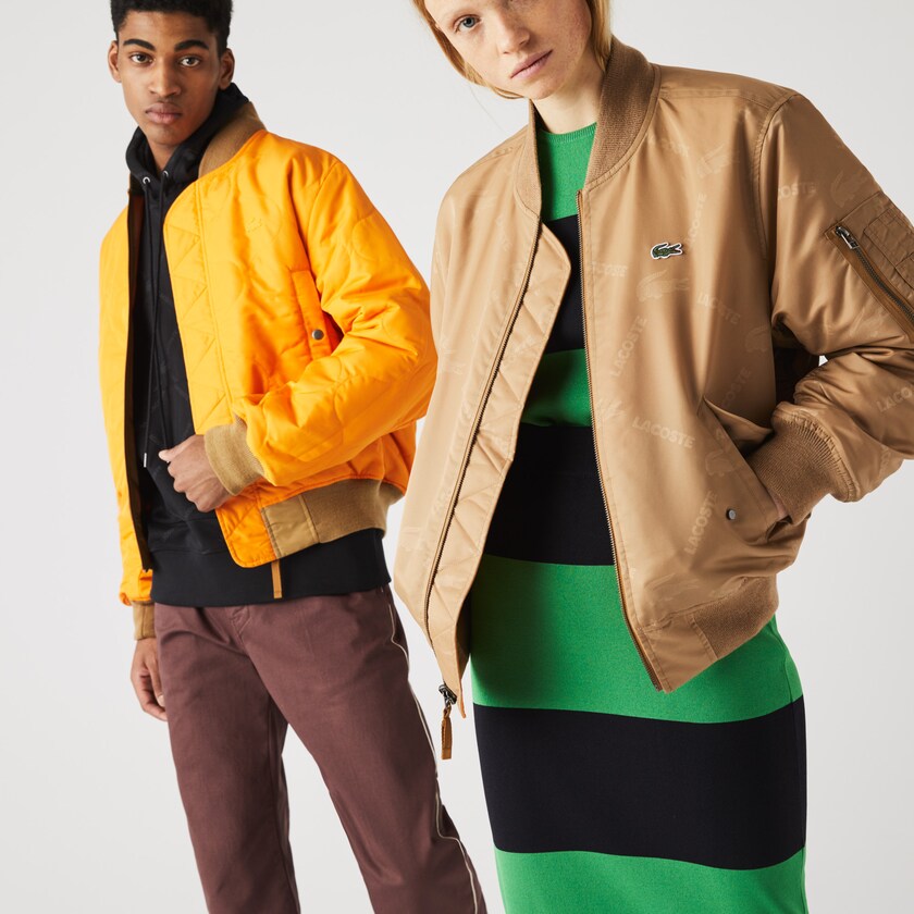 Men's Lacoste Beige / Orange Jackets LIVE Reversible Monogram Patterned Bomber RQ4-14621S6