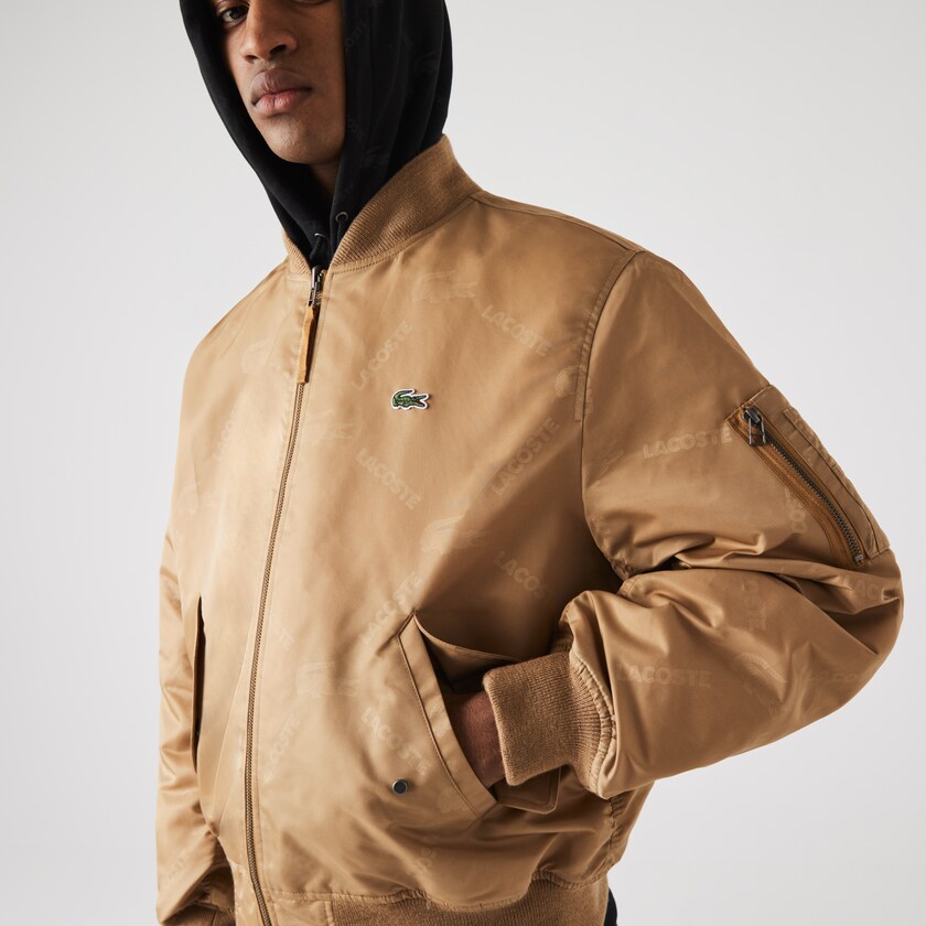 Men's Lacoste Beige / Orange Jackets LIVE Reversible Monogram Patterned Bomber RQ4-14621S6
