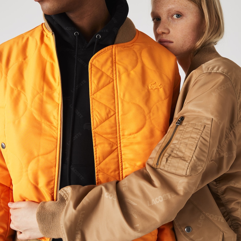 Men's Lacoste Beige / Orange Jackets LIVE Reversible Monogram Patterned Bomber RQ4-14621S6