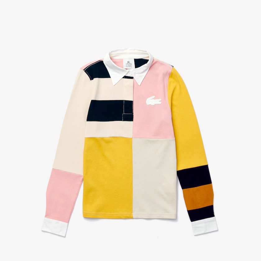Women's Lacoste Beige / White Polo Shirts LIVE Colorblock Rugby US6-67086W8