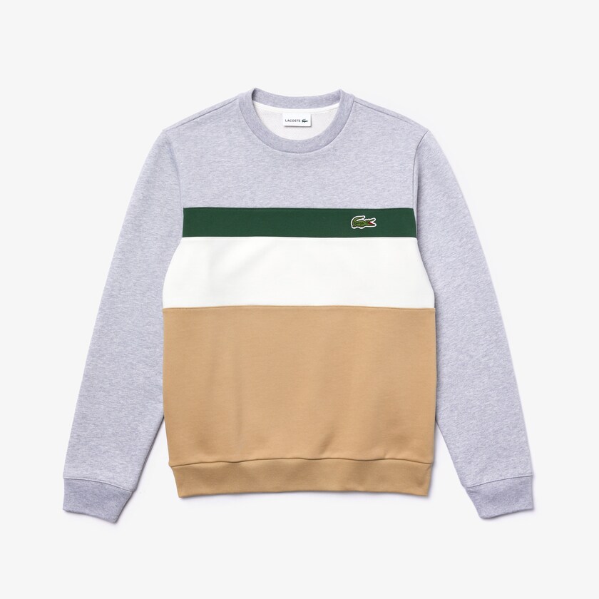 Men's Lacoste Beige / White / Green / Grey Sweatshirts Colorblock Fleece Crew Neck MG9-57795C9
