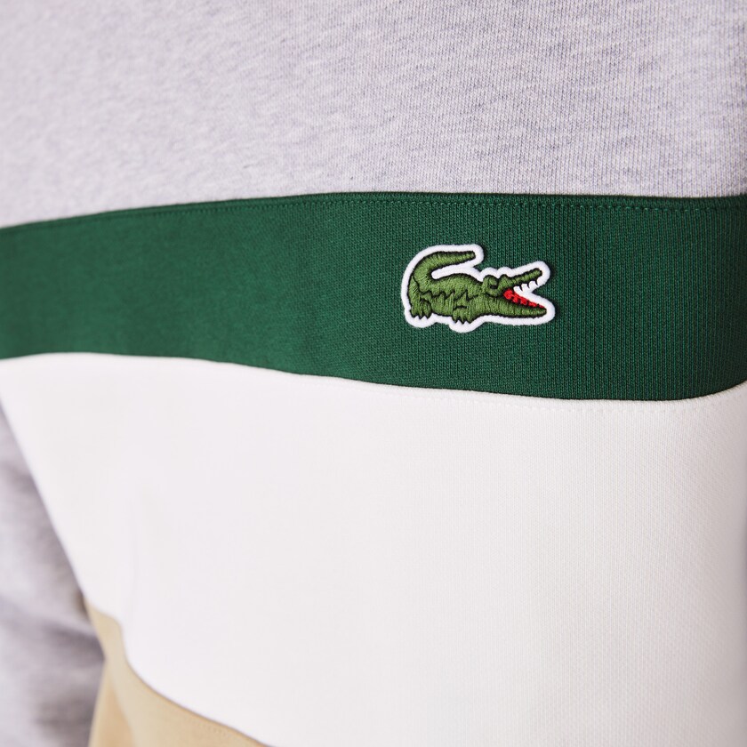 Men's Lacoste Beige / White / Green / Grey Sweatshirts Colorblock Fleece Crew Neck MG9-57795C9