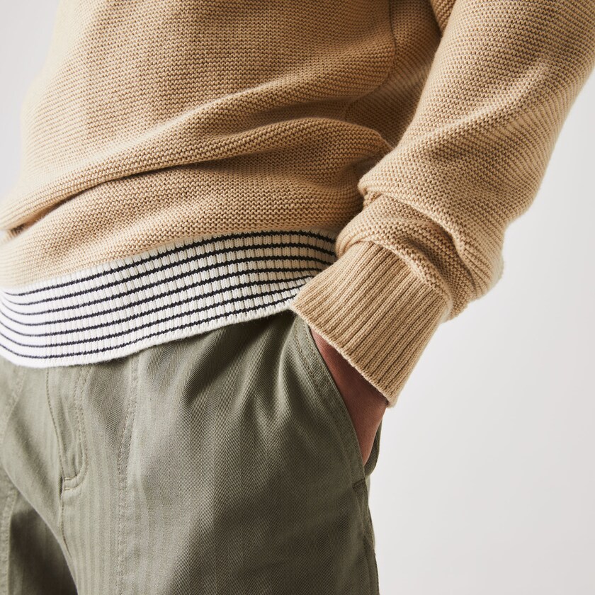 Men's Lacoste Beige / White / Navy Blue Sweaters Crew Neck Textured Wool And Cotton CJ3-52345M7