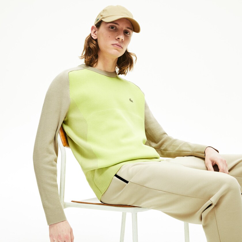 Men's Lacoste Beige / Yellow Sweaters Motion Breathable Color-Block JZ8-06560S0