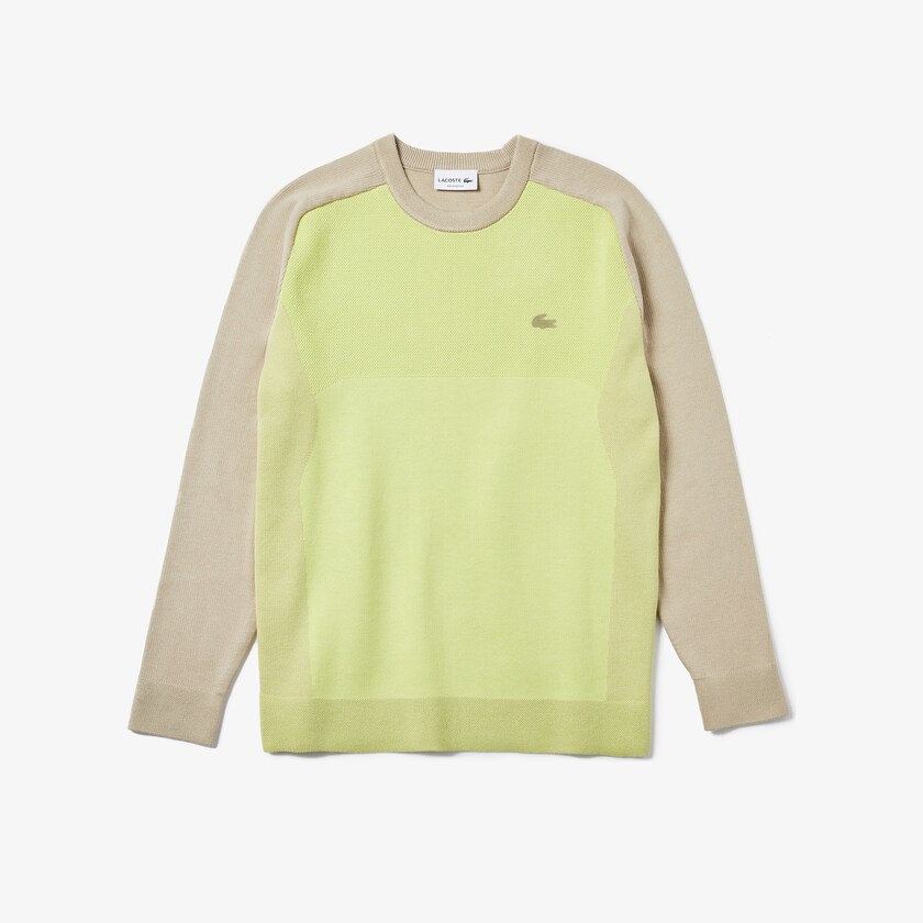 Men's Lacoste Beige / Yellow Sweaters Motion Breathable Color-Block JZ8-06560S0