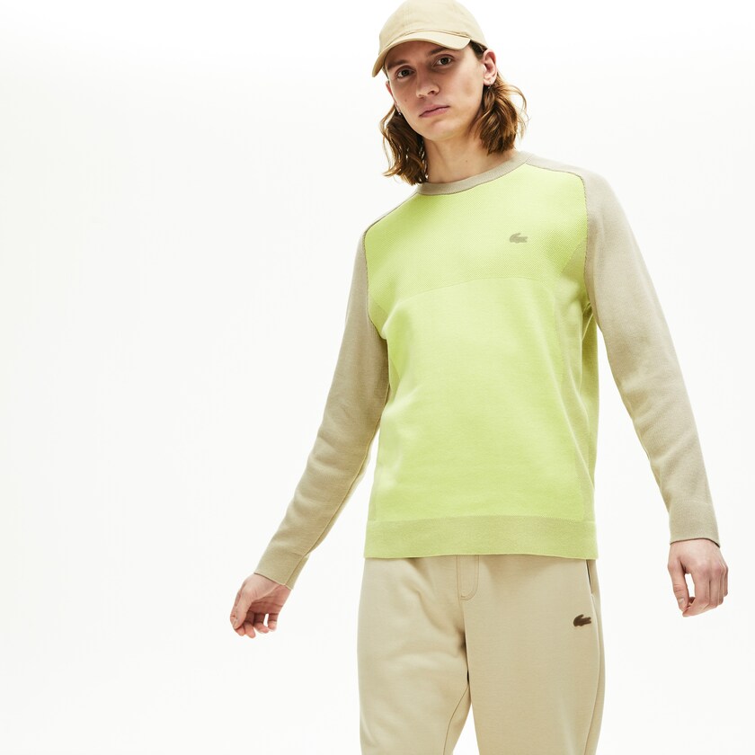 Men's Lacoste Beige / Yellow Sweaters Motion Breathable Color-Block JZ8-06560S0