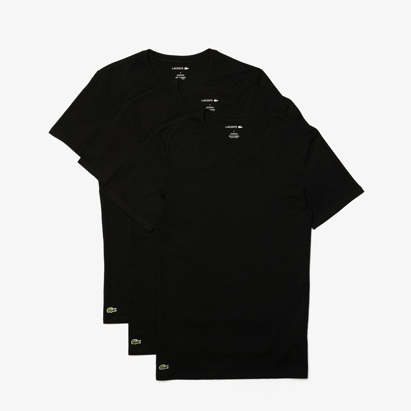 Men's Lacoste Black T Shirts 3 Pack of Plains RO3-28632A8