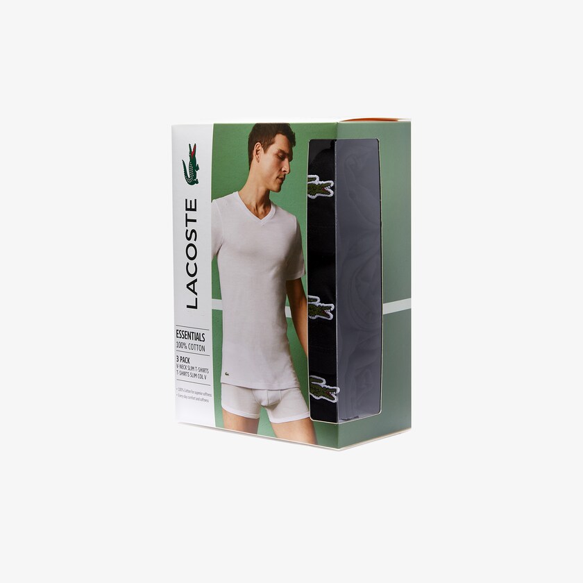 Men's Lacoste Black T Shirts 3 Pack of Plains RO3-28632A8