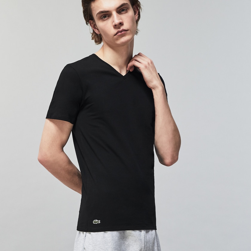 Men's Lacoste Black T Shirts 3 Pack of Plains RO3-28632A8