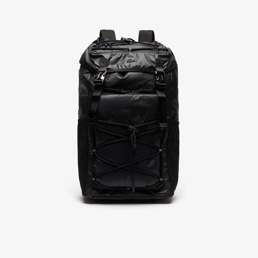 Men's Lacoste Black Backpacks Altitude Drawstring Flap Nylon MV5-09090D9