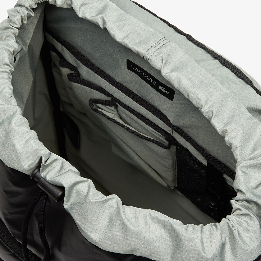 Men's Lacoste Black Backpacks Altitude Drawstring Flap Nylon MV5-09090D9