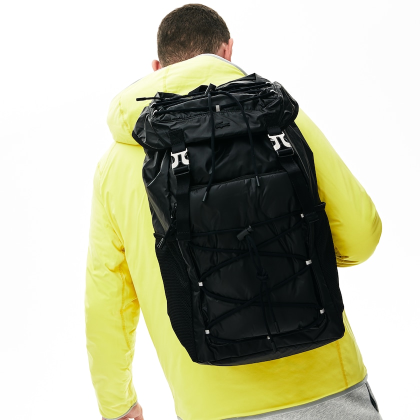 Men's Lacoste Black Backpacks Altitude Drawstring Flap Nylon MV5-09090D9