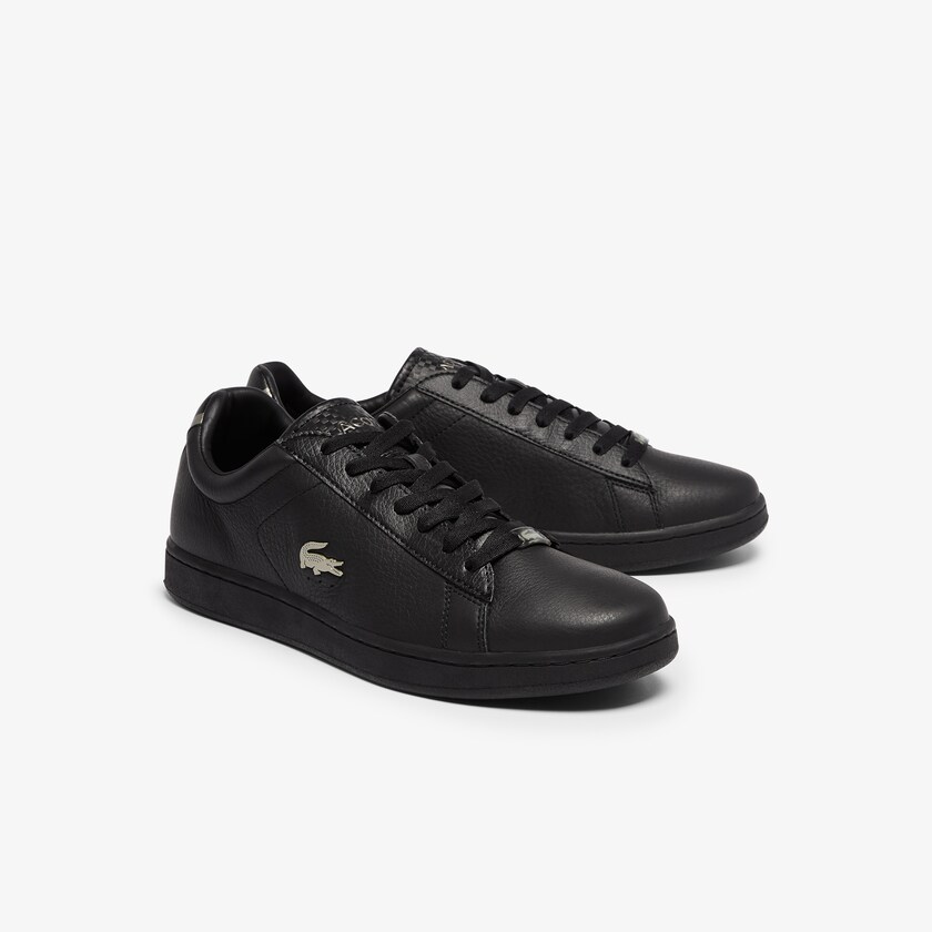 Men's Lacoste Black Sneakers Carnaby Evo Leather Platinum Detailing KH4-07950Z3