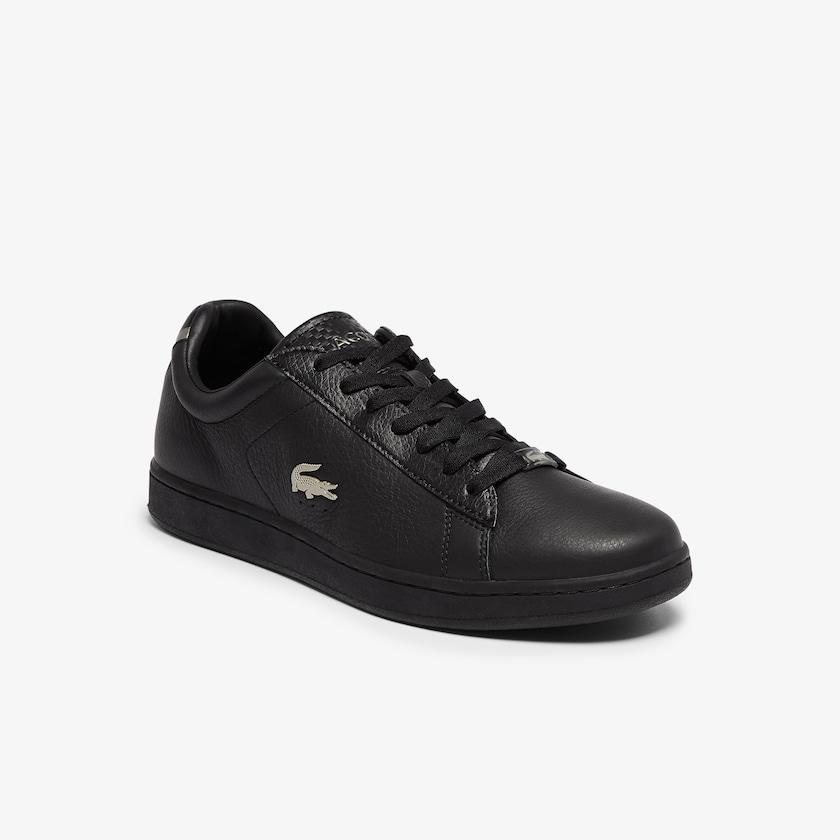 Men's Lacoste Black Sneakers Carnaby Evo Leather Platinum Detailing KH4-07950Z3
