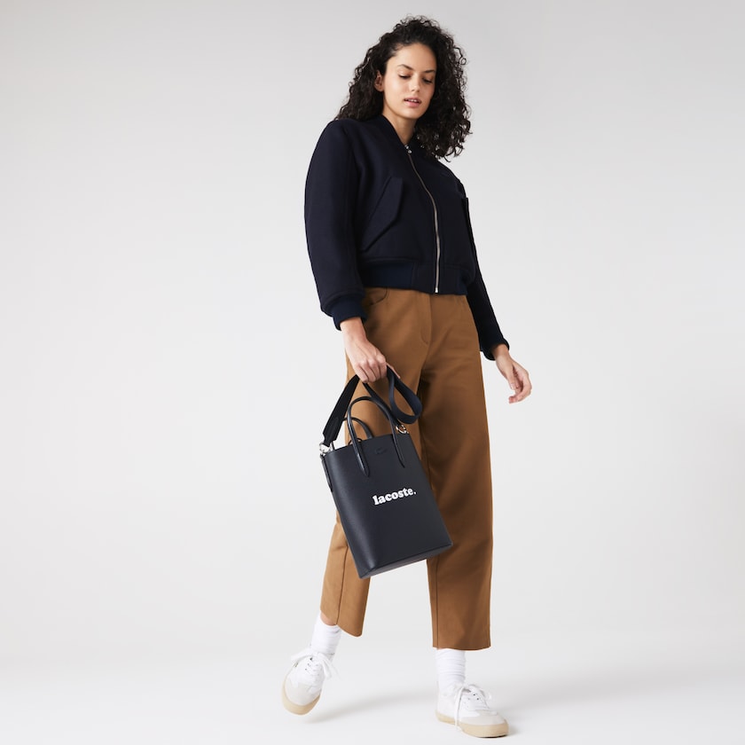 Women's Lacoste Black Tote Bags Chantaco Branded Leather Vertical VZ6-48304Y9