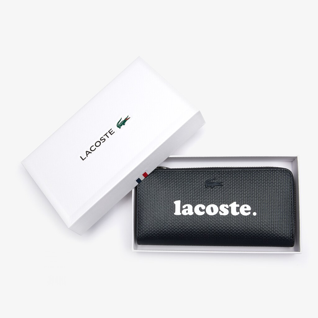 Women's Lacoste Black Wallets Chantaco Branded Piqué Leather Zip BS3-60296M6