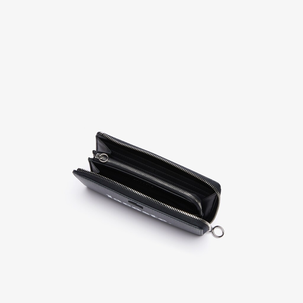 Women's Lacoste Black Wallets Chantaco Branded Piqué Leather Zip BS3-60296M6
