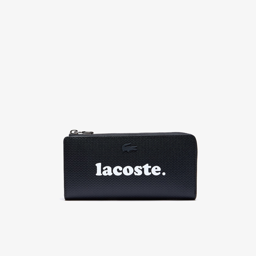 Women's Lacoste Black Wallets Chantaco Branded Piqué Leather Zip BS3-60296M6