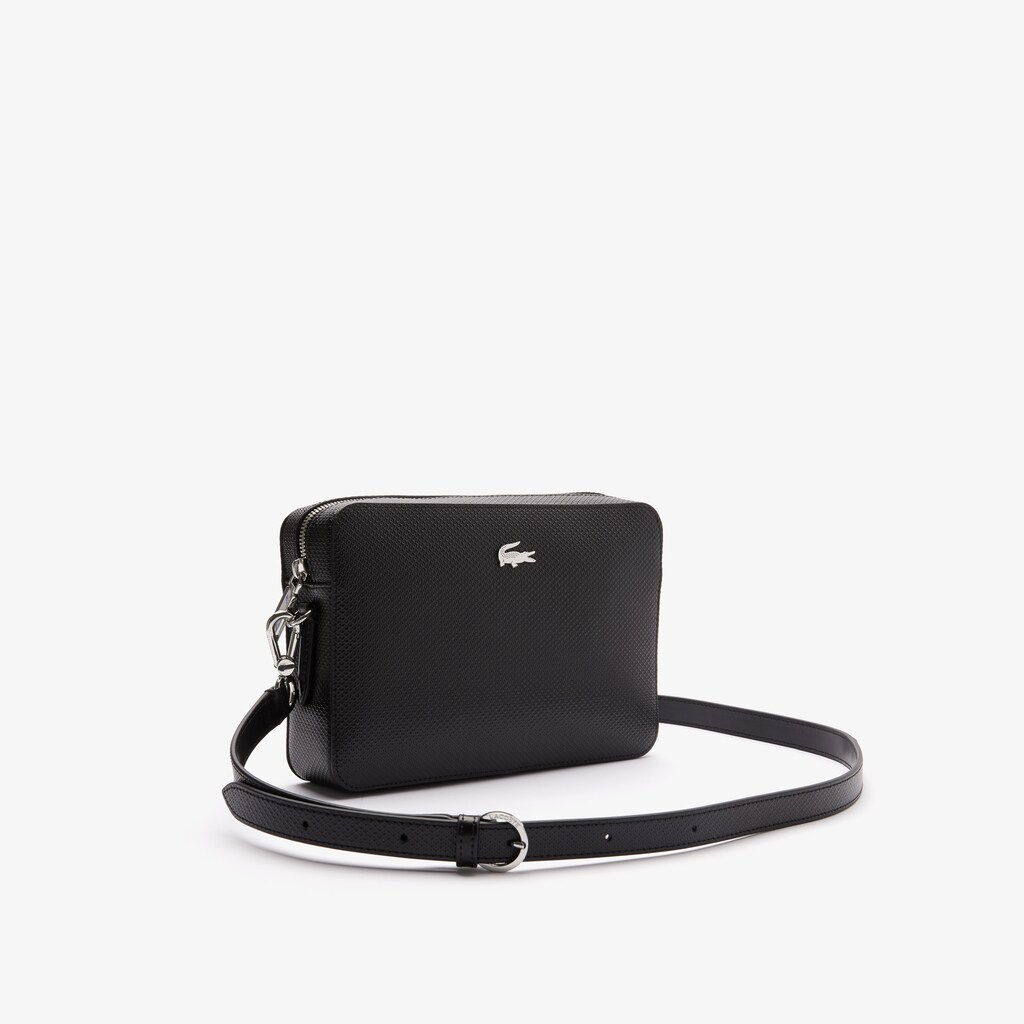 Women's Lacoste Black Bags Chantaco Detachable-Strap Premium Piqué Leather Bag UM4-69246G1