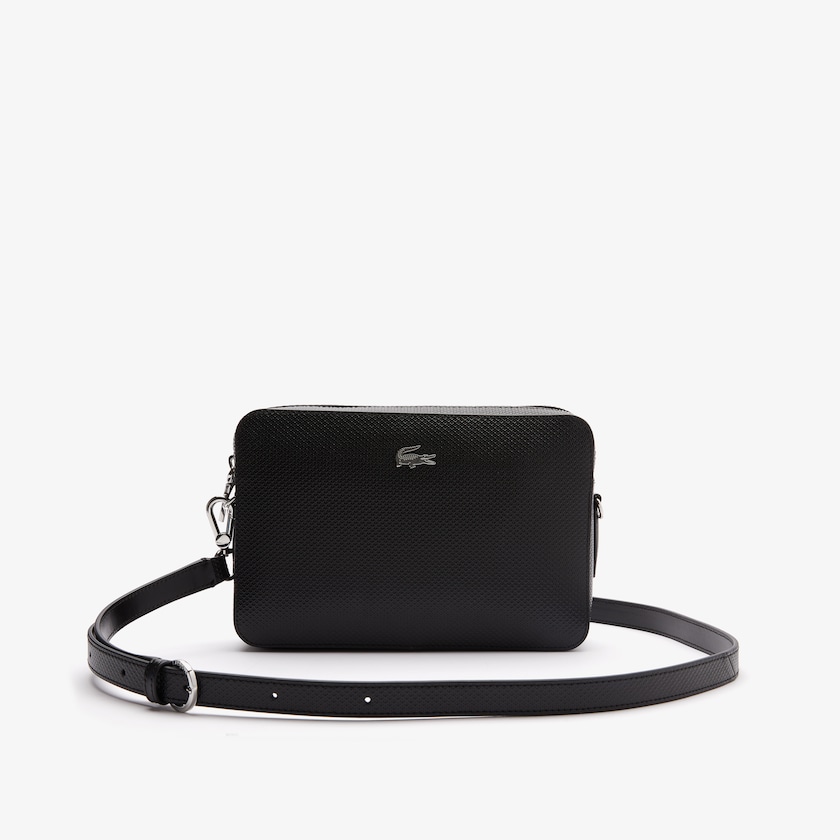 Women's Lacoste Black Bags Chantaco Detachable-Strap Premium Piqué Leather Bag UM4-69246G1