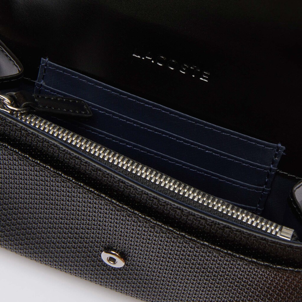 Women's Lacoste Black Wallets Chantaco Matte Piqué Leather Snap Flap JW0-95689Z3