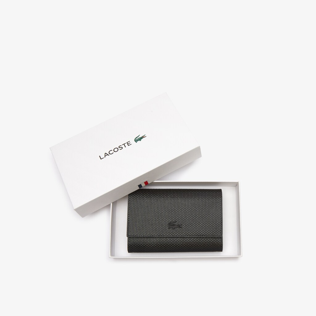 Women's Lacoste Black Wallets Chantaco Matte Piqué Leather Snap Flap JW0-95689Z3