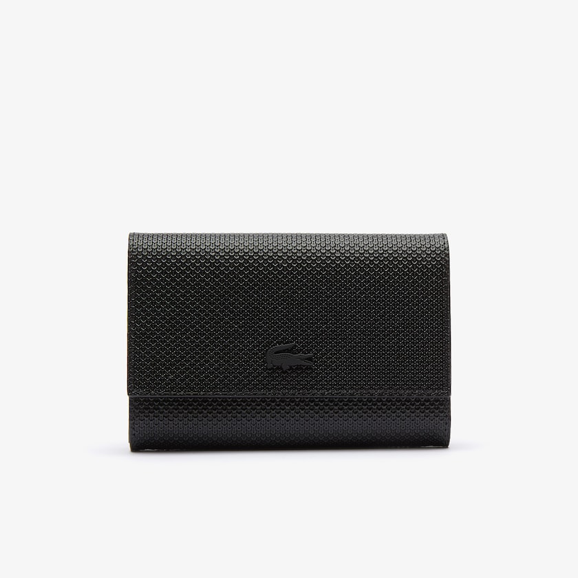 Women's Lacoste Black Wallets Chantaco Matte Piqué Leather Snap Flap JW0-95689Z3