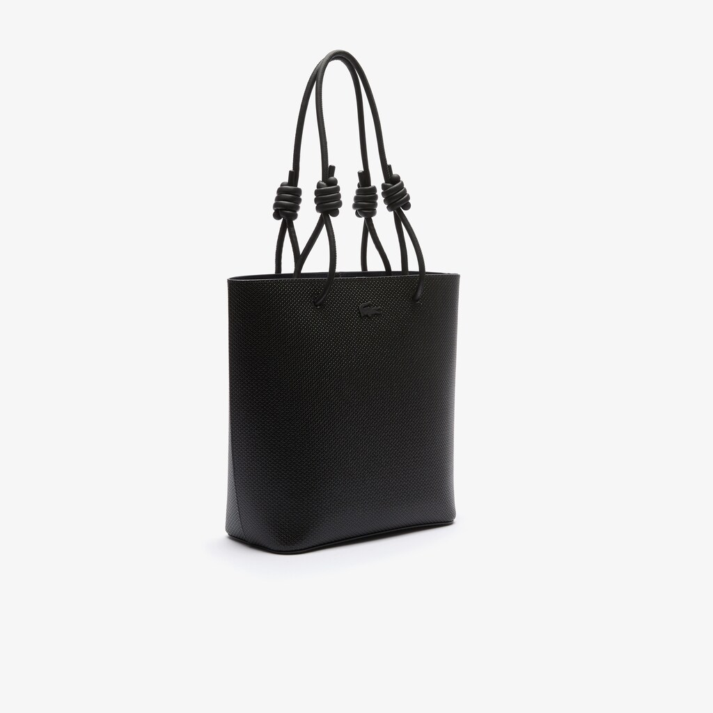 Women's Lacoste Black Tote Bags Chantaco Matte Piqué Leather Vertical WD9-92069V4