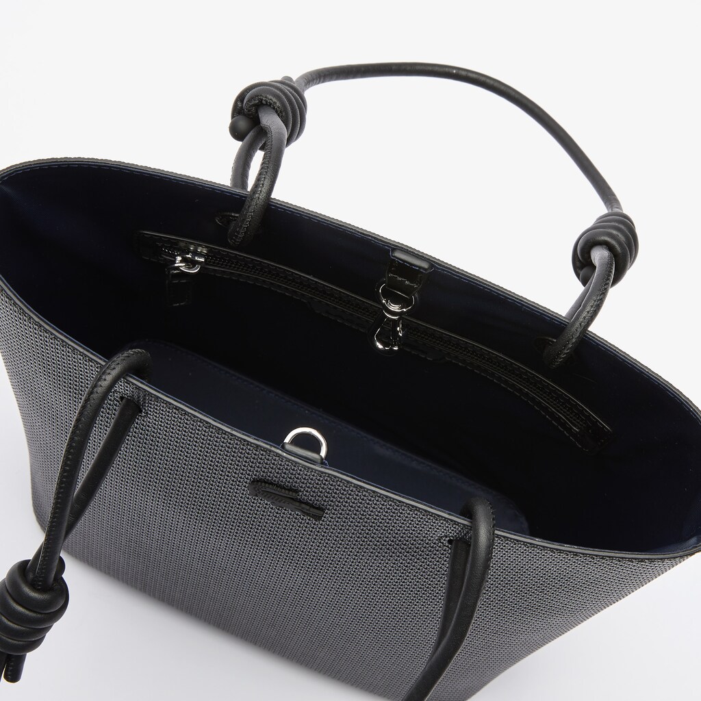 Women's Lacoste Black Tote Bags Chantaco Matte Piqué Leather Vertical WD9-92069V4