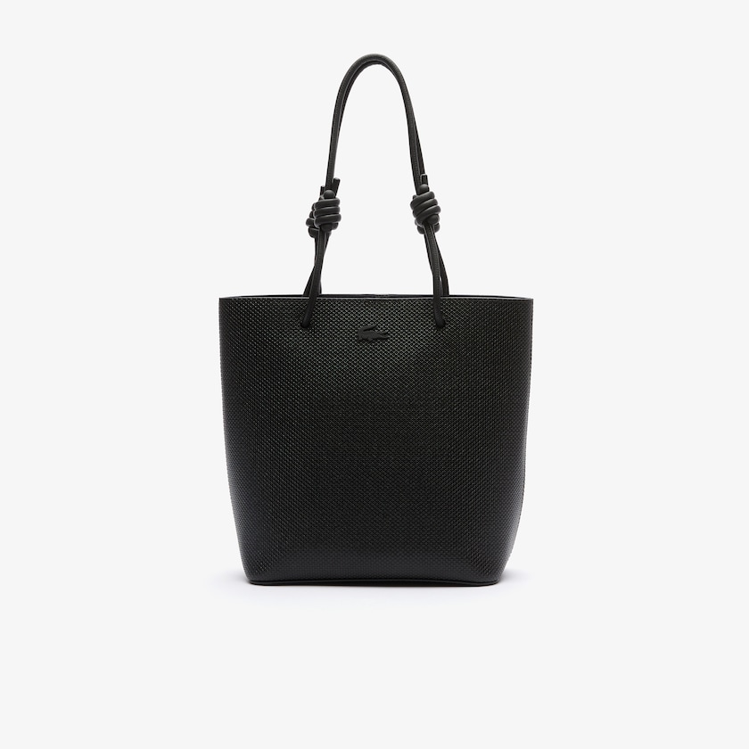 Women's Lacoste Black Tote Bags Chantaco Matte Piqué Leather Vertical WD9-92069V4