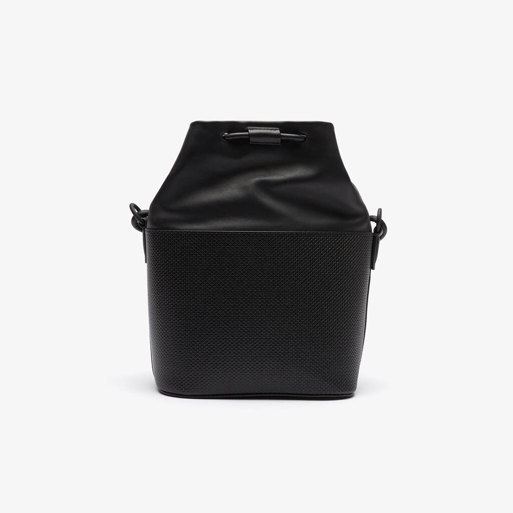 Women's Lacoste Black Bags Chantaco Matte Piqué Leather Drawstring Bucket Bag AZ2-04980I0