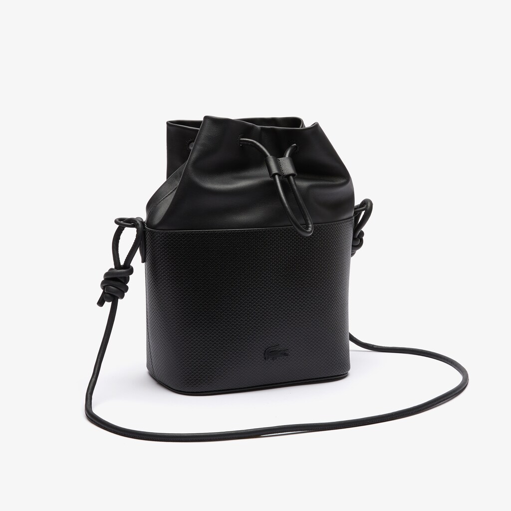 Women's Lacoste Black Bags Chantaco Matte Piqué Leather Drawstring Bucket Bag AZ2-04980I0