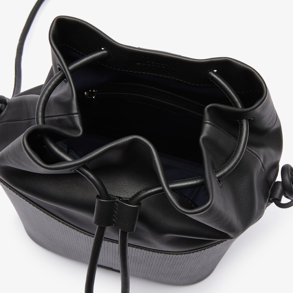 Women's Lacoste Black Bags Chantaco Matte Piqué Leather Drawstring Bucket Bag AZ2-04980I0
