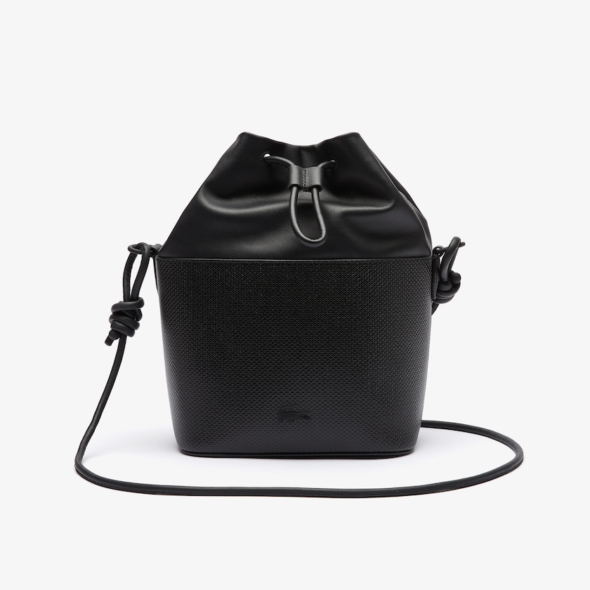 Women's Lacoste Black Bags Chantaco Matte Piqué Leather Drawstring Bucket Bag AZ2-04980I0