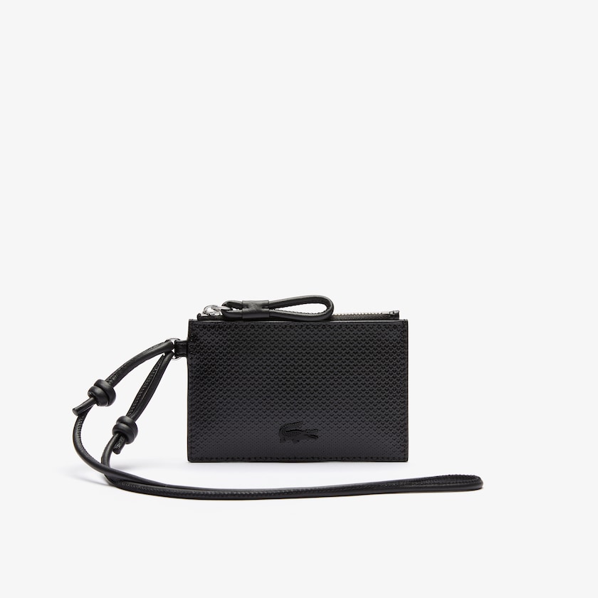Women's Lacoste Black Accessories Chantaco Matte Piqué Leather Zip Badge Holder YC2-71087C1