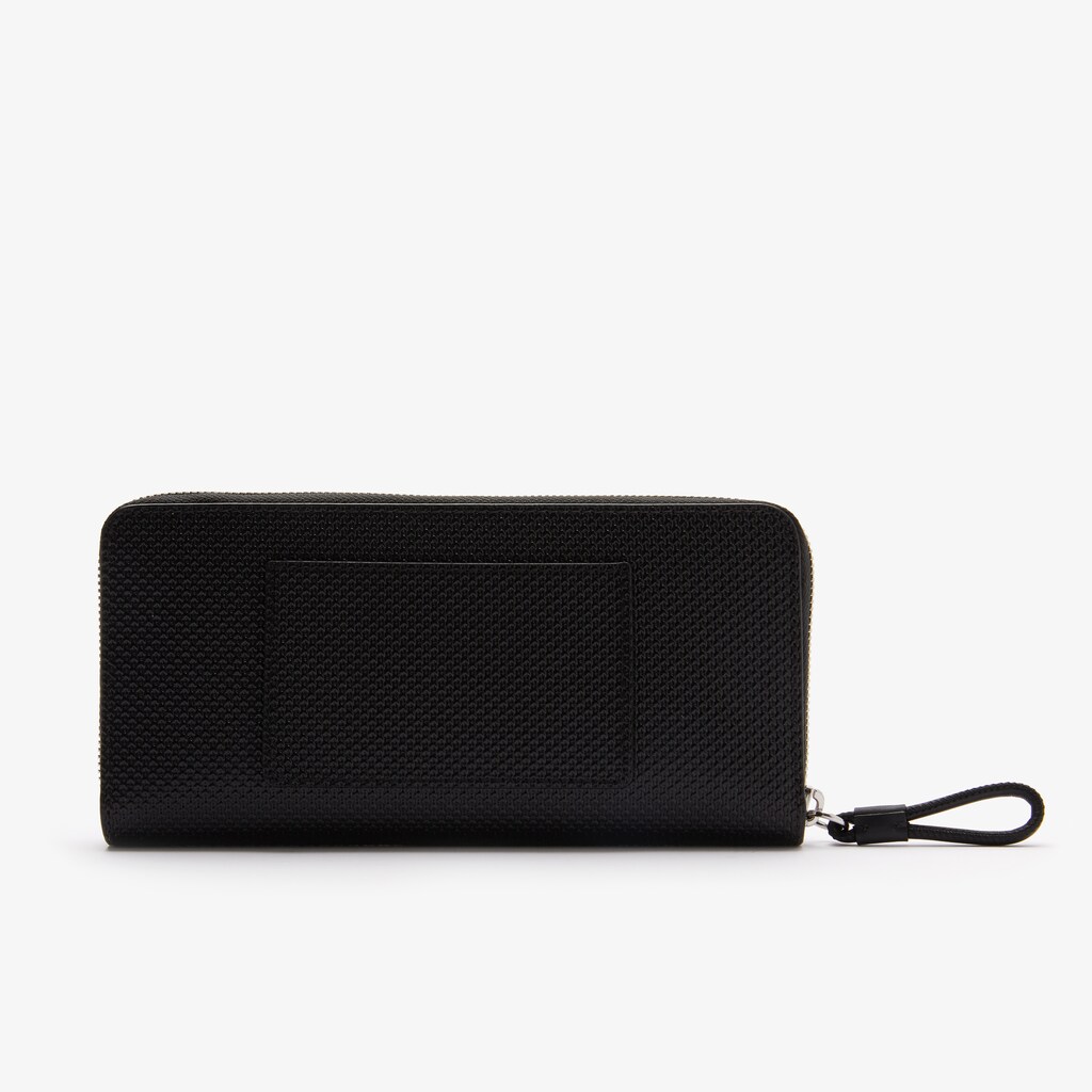 Women's Lacoste Black Wallets Chantaco Matte Piqué Leather Zip WX0-21542E2