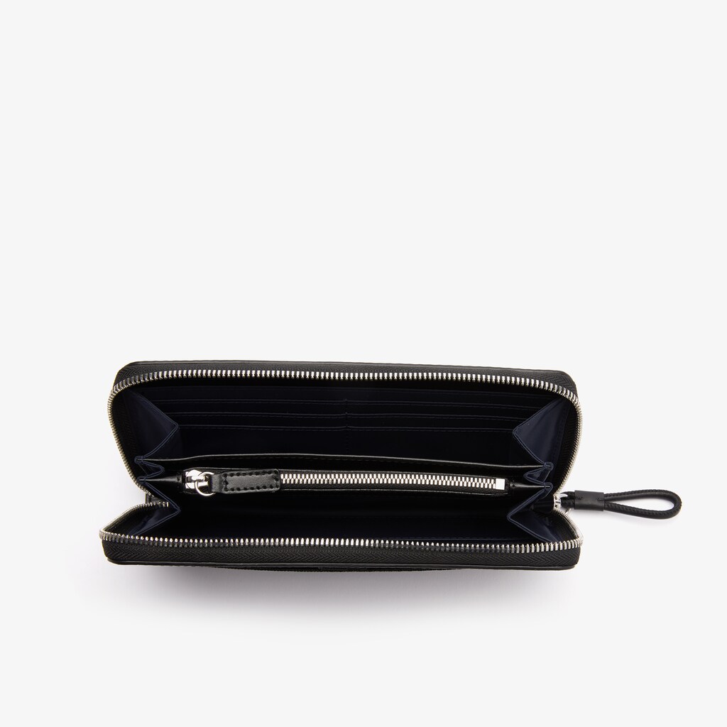 Women's Lacoste Black Wallets Chantaco Matte Piqué Leather Zip WX0-21542E2