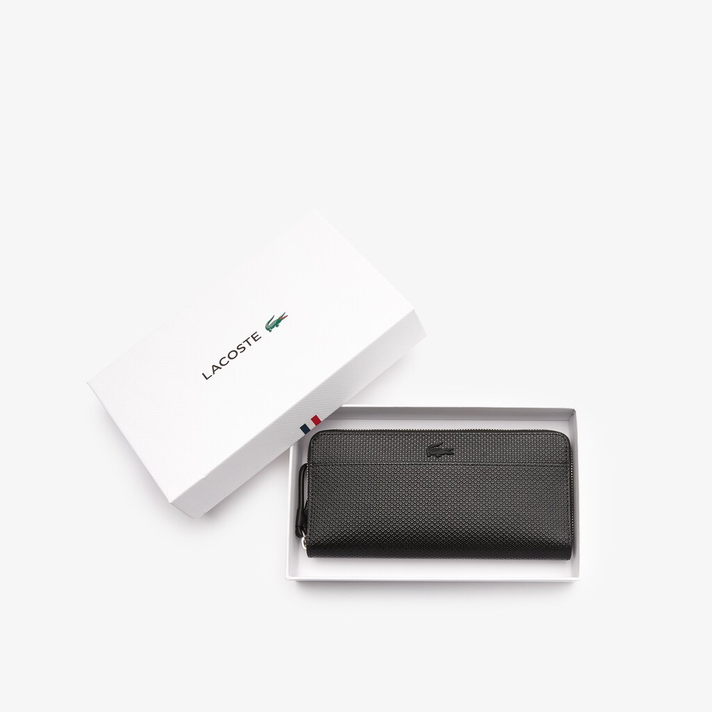 Women's Lacoste Black Wallets Chantaco Matte Piqué Leather Zip WX0-21542E2