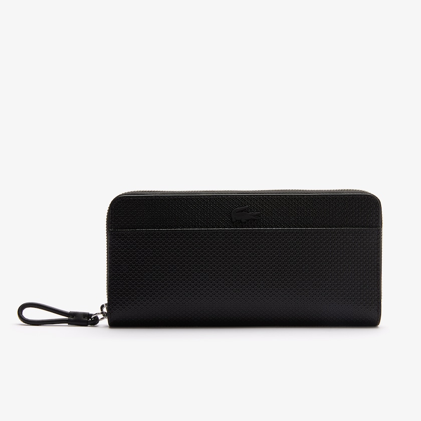 Women's Lacoste Black Wallets Chantaco Matte Piqué Leather Zip WX0-21542E2