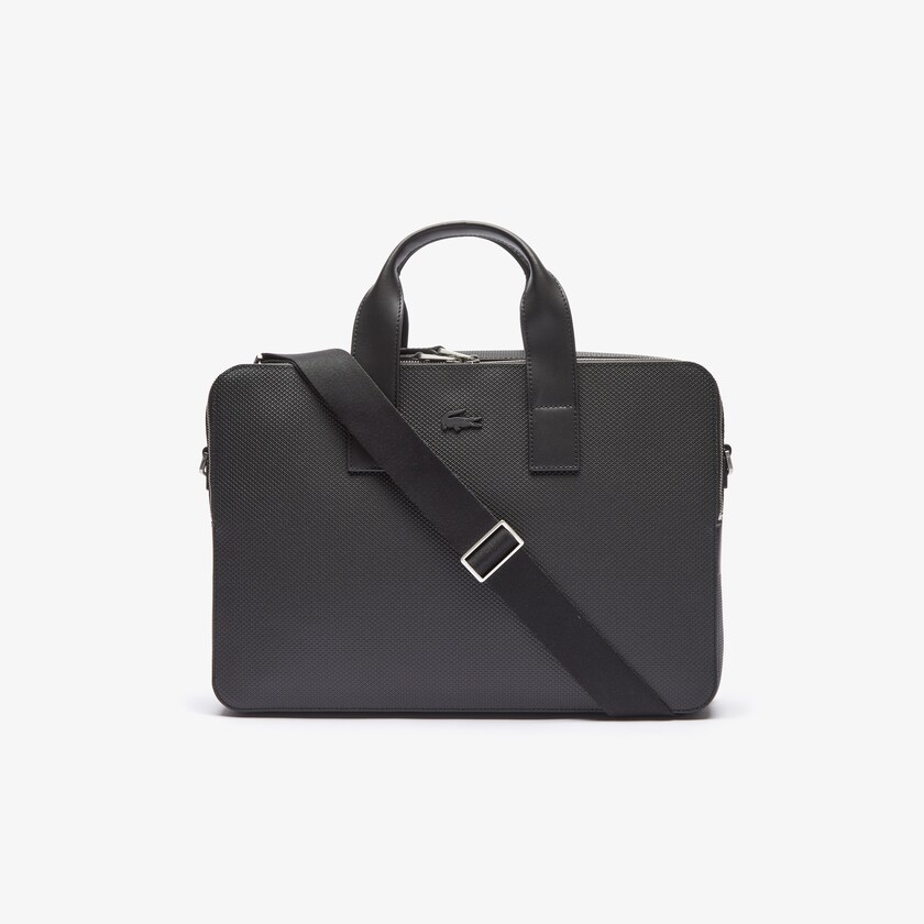 Men's Lacoste Black Bags Chantaco Matte Piqué Leather Computer Bag UF5-54515K7