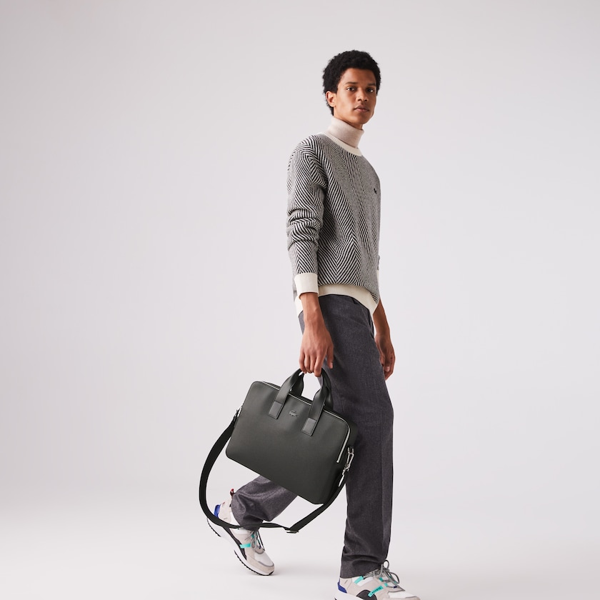Men's Lacoste Black Bags Chantaco Matte Piqué Leather Computer Bag UF5-54515K7