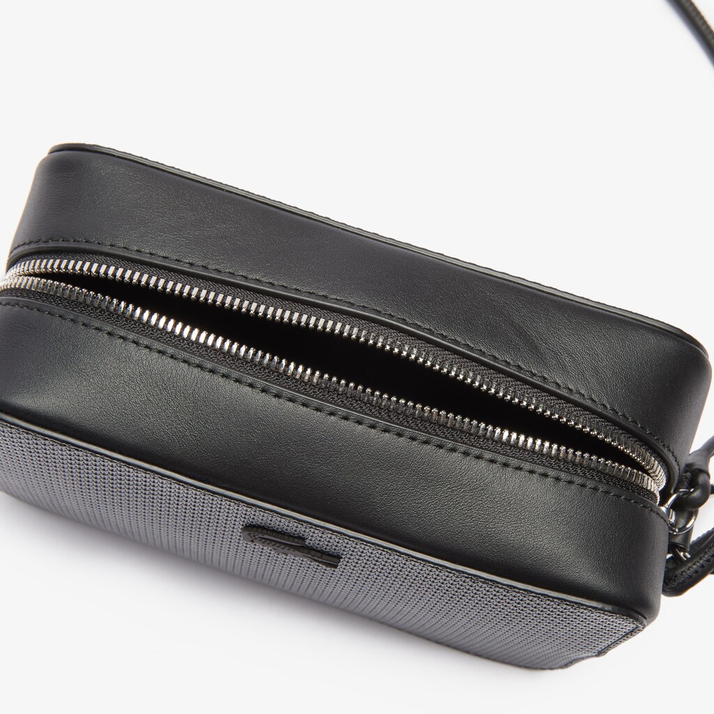 Men's Lacoste Black Shoulder Bag Chantaco Matte Piqué Leather JI7-12361F1